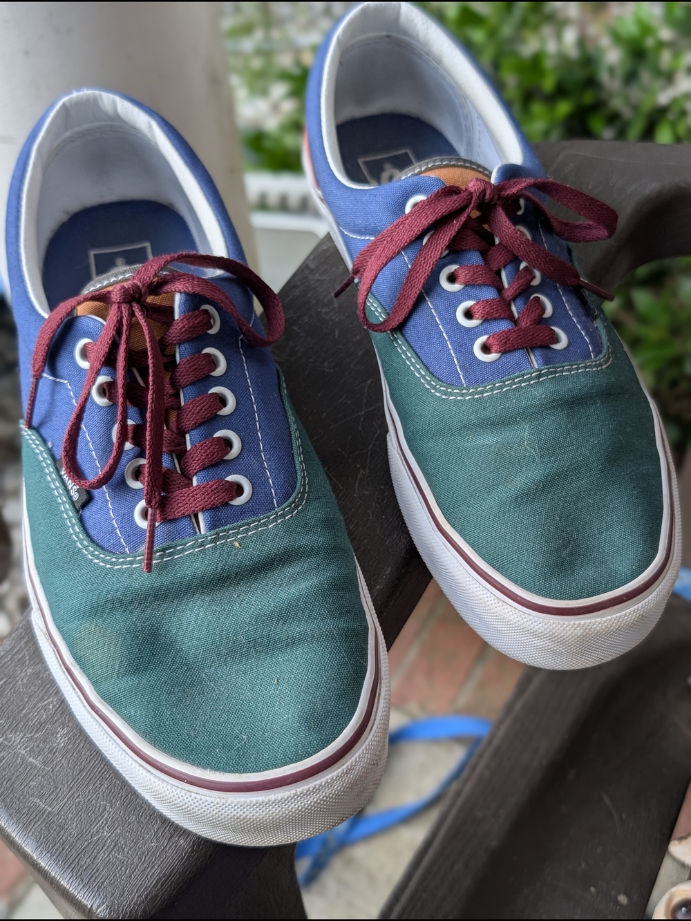 Vans Two-Tone Canvas Sneakers in Green, Blue & Burgundy Laces